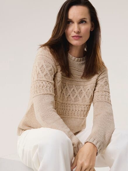 Pullover aus softem Bändchengarn Creme
