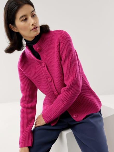 Cashmino Strickjacke Nahtlos Dunkelpink