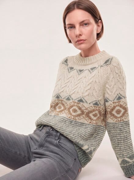 Norweger Pullover in softem Garn Multicolor Creme