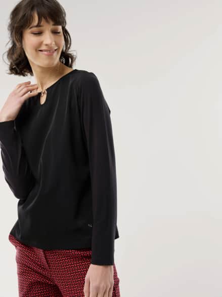 Viskoseshirt Materialmix Schwarz