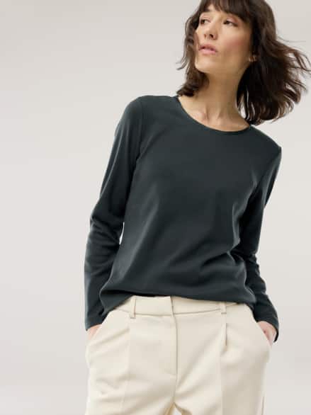 Baumwollshirt Satindetail Schwarz