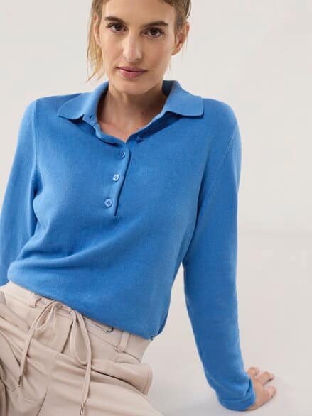 Polo-Pullover mit Seide Meerblau