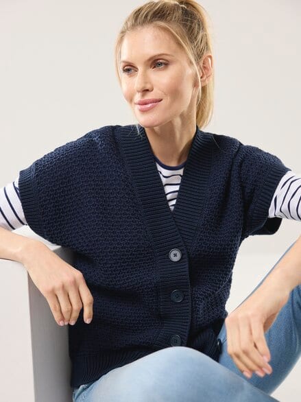 Strickweste mit Waffelstruktur Nachtblau