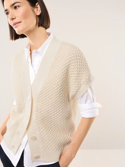 Strickweste mit Waffelstruktur Offwhite
