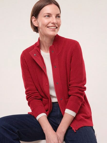 Patentstrickjacke aus Baumwolle Dunkelrot
