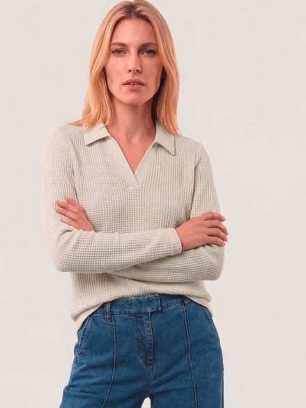 Poloshirt in Strickoptik Creme