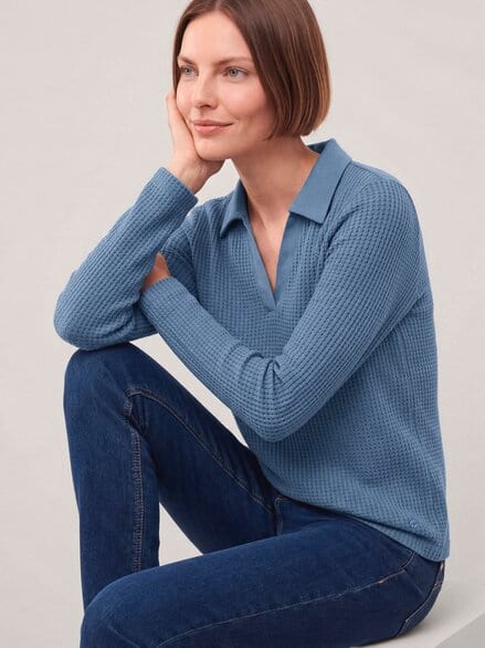 Poloshirt in Strickoptik Smokey Blue