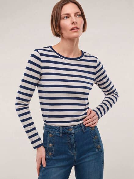 Baumwollshirt mit Ringel Creme/Nachtblau