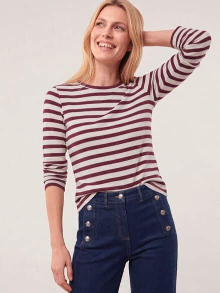 Baumwollshirt mit Ringel Creme/Merlot