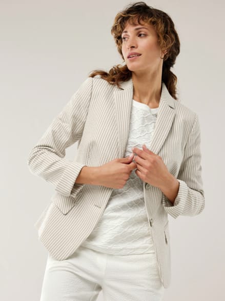 Baumwollblazer Seersucker Beige/Weiß