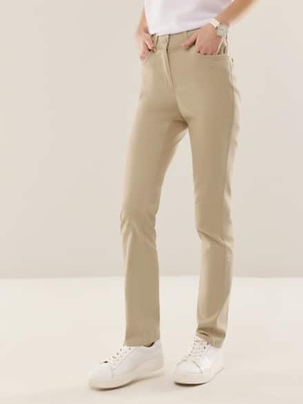 Extraglatt Baumwollhose Safaribeige