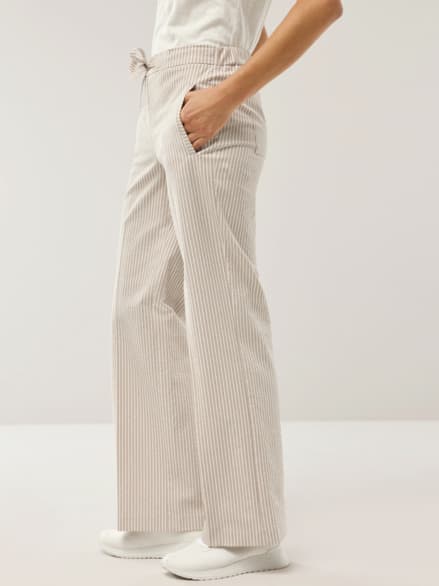 Marlenehose Seersucker Beige/Weiß