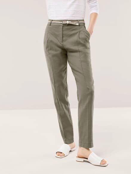 Bundfaltenhose aus Leinenmix Khaki