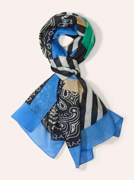 Baumwolltuch Patchdesign Meerblau/Kleegrün