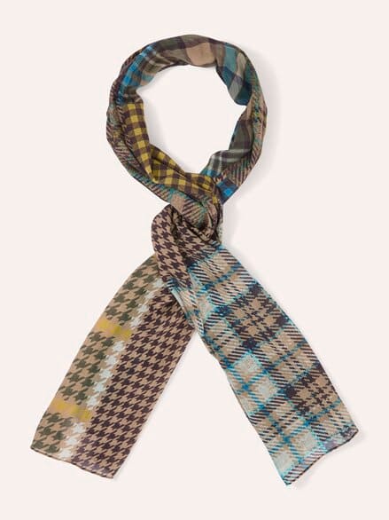 Baumwollschal Swiss Cotton Karo Braun/Petrol
