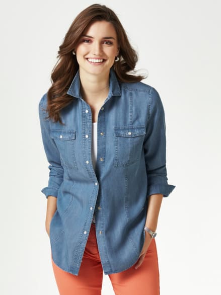 Lyocell-Jeansbluse Extraleicht Mittelblau Lyocell-Jeansbluse Extraleicht Mittelblau