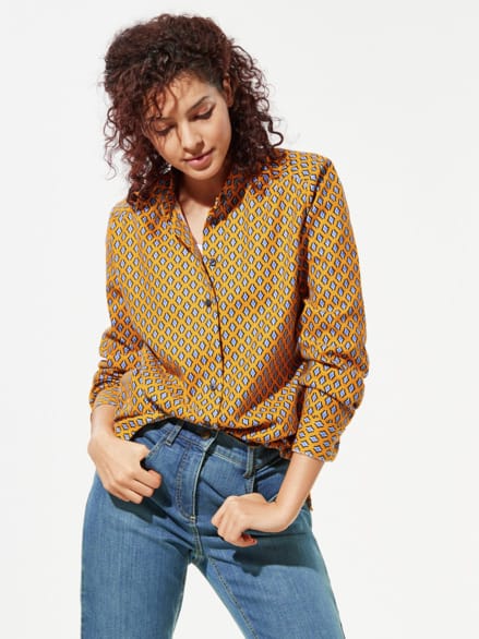 Kuschelflanell-Stehkragenbluse Minimal Safran Kuschelflanell-Stehkragenbluse Minimal Safran