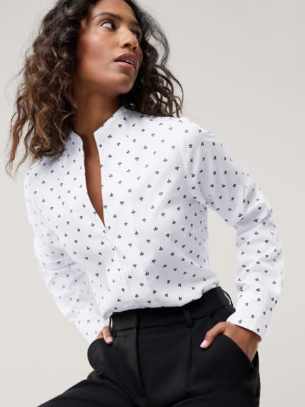 Extraglatt-Bluse Kelchkragen Minimal Weiß Marine Extraglatt-Bluse Kelchkragen Minimal Weiß Marine