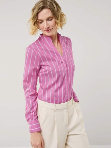 Extraglatt-Bluse Kelchkragen Streifen Malve Extraglatt-Bluse Kelchkragen Streifen Malve