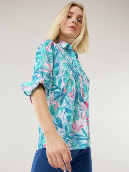 Baumwoll Tunika Flora Floral Blau Baumwoll Tunika Flora Floral Blau