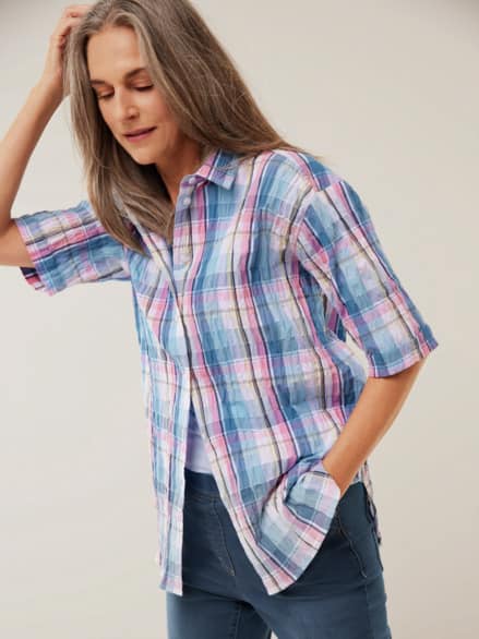 Seersucker Hemdbluse Karo Skyblue Seersucker Hemdbluse Karo Skyblue