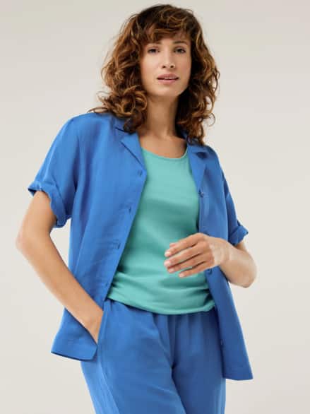 Reverskragen Bluse Leinenmix Königsblau Reverskragen Bluse Leinenmix Königsblau