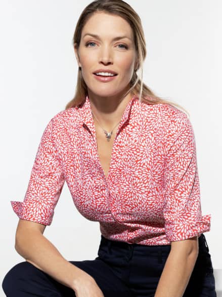 Extraglatt-Bluse Kelchkragen Minimal Koralle Extraglatt-Bluse Kelchkragen Minimal Koralle