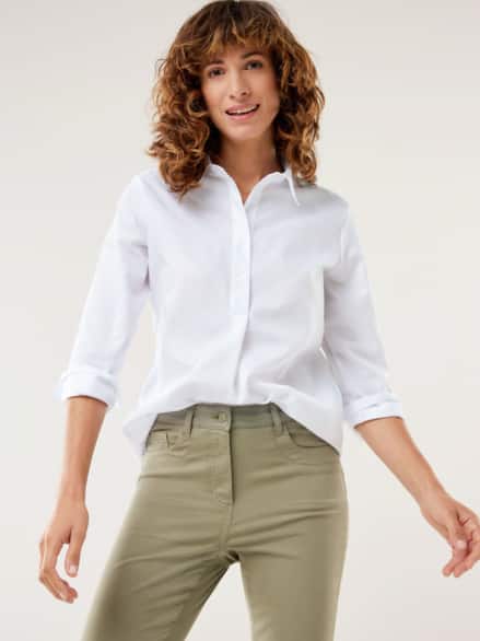 Extraglatt Polo Bluse Weiß Extraglatt Polo Bluse Weiß