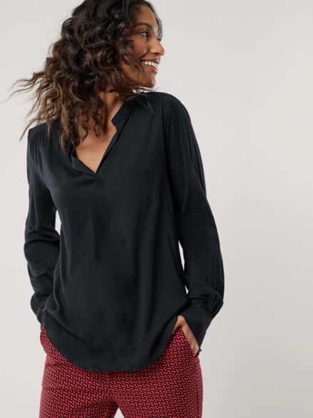 Easy Care Viskose Bluse Uni Schwarz