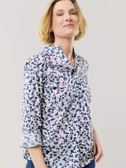 Extraglatt-Bluse Kelchkragen Tupfen Multicolor Extraglatt-Bluse Kelchkragen Tupfen Multicolor