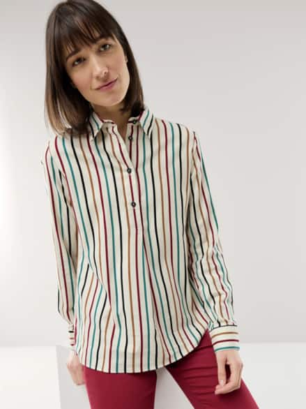 Soft-Flanell Polo-Bluse Multicolor Streifen Soft-Flanell Polo-Bluse Multicolor Streifen