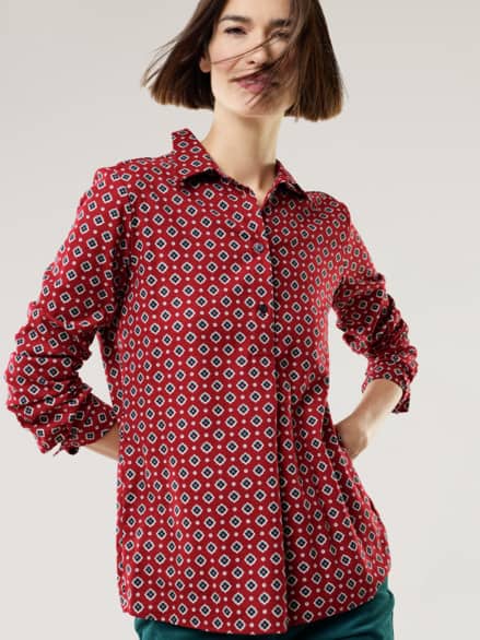 Soft-Flanell Polo-Bluse Krawattendessin Soft-Flanell Polo-Bluse Krawattendessin