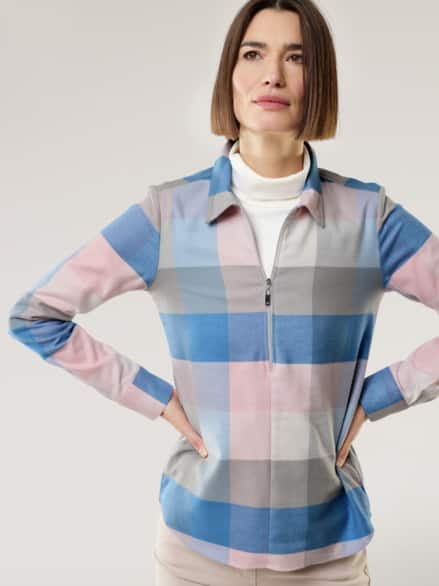 Kuschelflanell Zip-Bluse Karo Altrosa Kuschelflanell Zip-Bluse Karo Altrosa