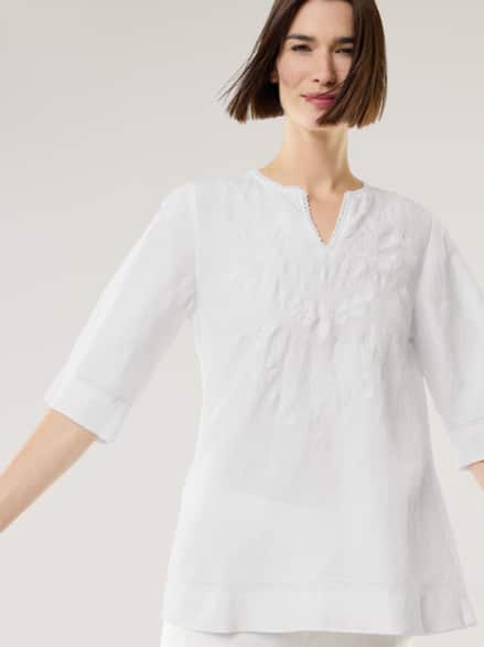 Tunika Leinenmix mit Stickerei Weiß Tunika Leinenmix mit Stickerei Weiß