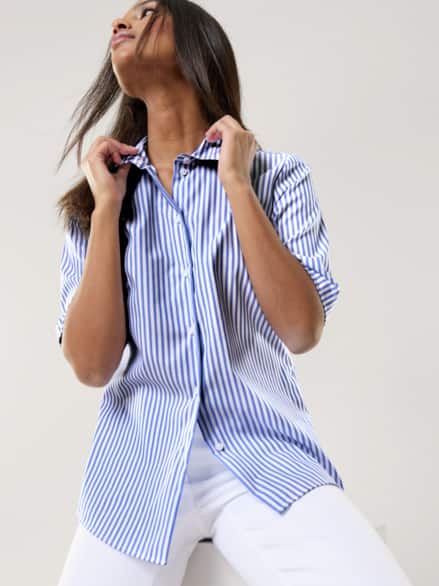 Extraglatt-Hemdbluse Everyday Streifen Tintenblau