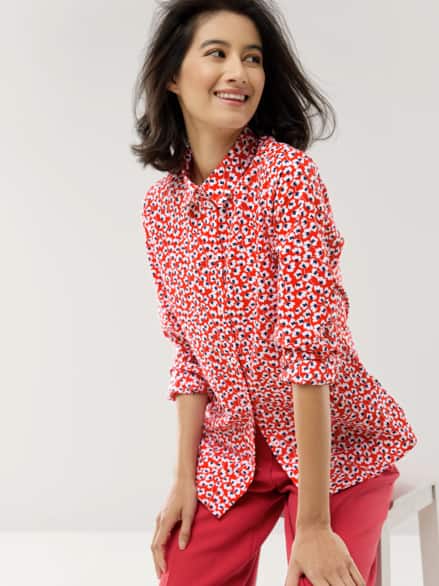 Extraglatt Baumwoll-Bluse Blume Rot Extraglatt Baumwoll-Bluse Blume Rot