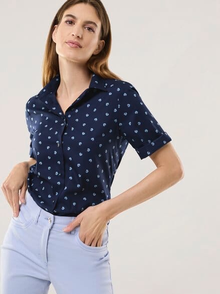 Extraglatt-Hemdbluse Everyday 2.0 Blumendruck Marine Extraglatt-Hemdbluse Everyday 2.0 Blumendruck Marine