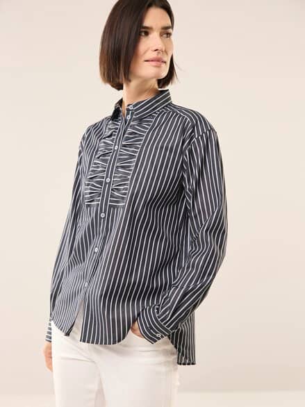 Hemdbluse mit Falteneinsatz Streifen Marine