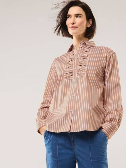 Hemdbluse mit Falteneinsatz Streifen Praline Hemdbluse mit Falteneinsatz Streifen Praline