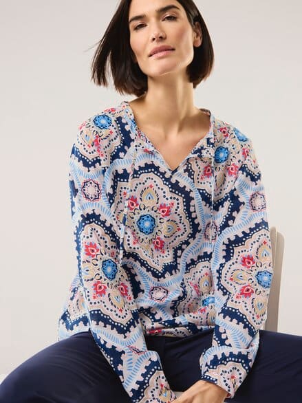 Bluse aus Baumwoll-Voile Altrosa Marine