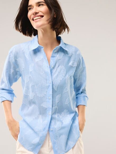 Hemdbluse mit Streifen Meerblau