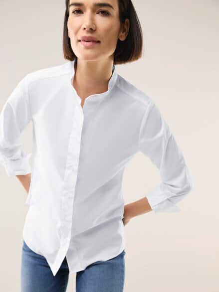 Extraglatt Stehkragen Bluse Weiß
