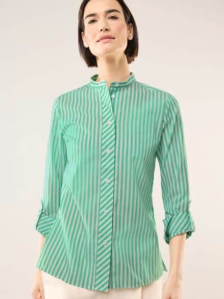 Extraglatt Stehkragen Bluse Kleegrün gestreift