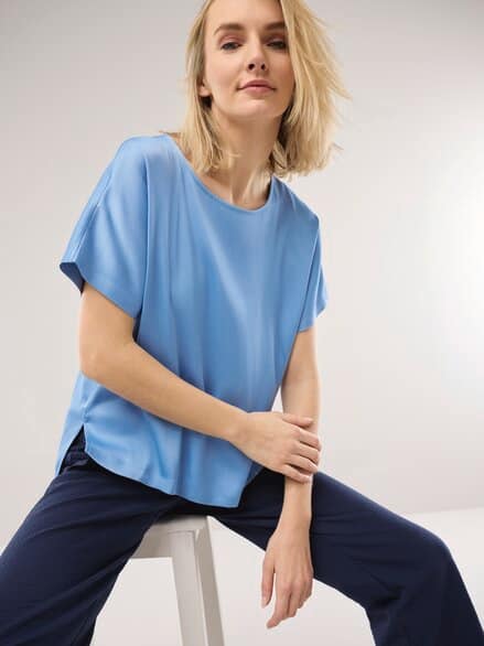 Blusenshirt aus Satin Jeansblau