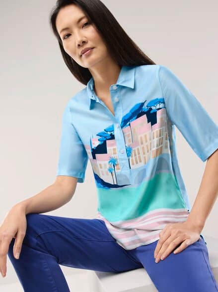 Polo Bluse aus Viskose Druck Polo Bluse aus Viskose Druck