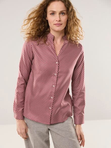 Extraglatt Stehkragen Bluse V-Auss Minimal Chianti Extraglatt Stehkragen Bluse V-Auss Minimal Chianti