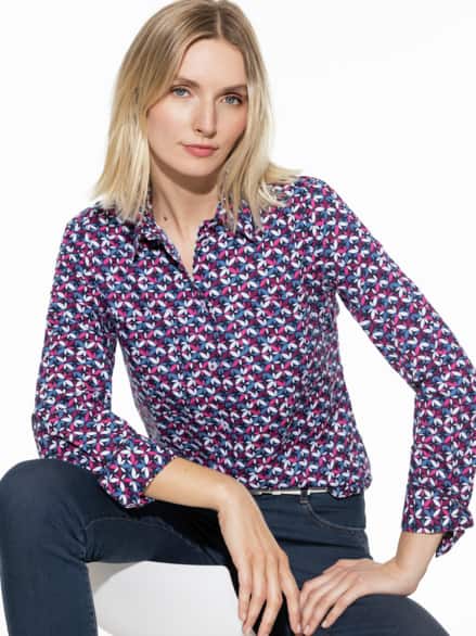 Komfort Baumwoll-Bluse Grafik Fuchsia Komfort Baumwoll-Bluse Grafik Fuchsia