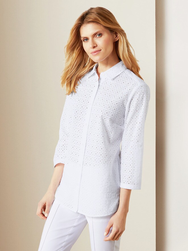 Krempelarm-Bluse Lochstickerei Krempelarm-Bluse Lochstickerei