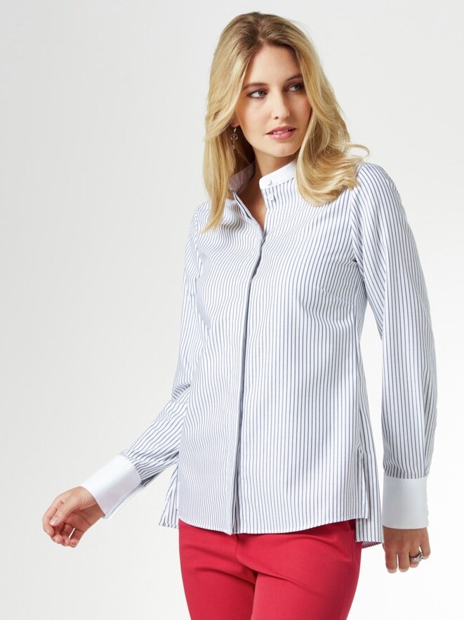 Extraglatt Pima Cotton Stehkragenbluse Extraglatt Pima Cotton Stehkragenbluse
