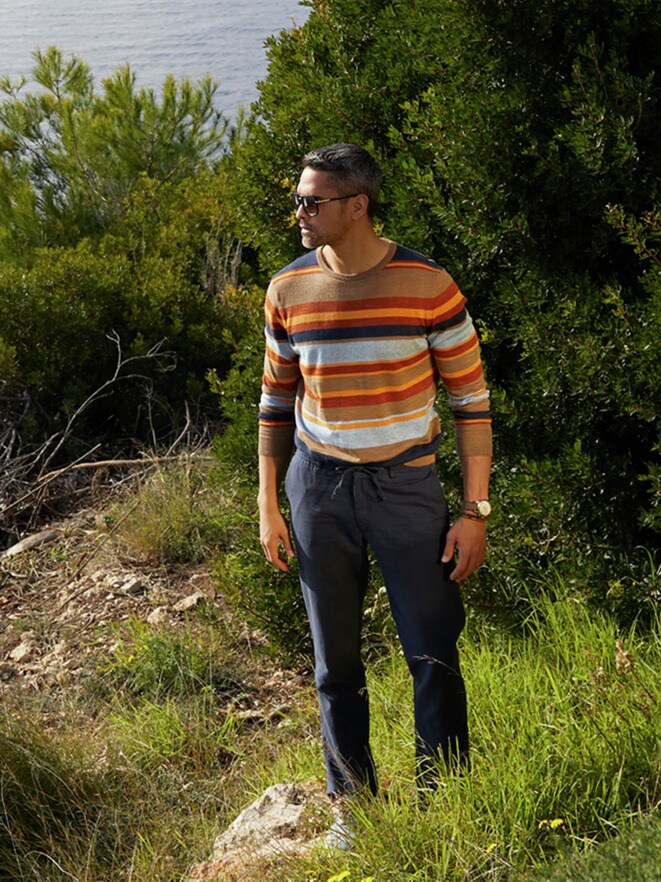 Outfit Streifen-Pullover Sommerleinen Outfit Streifen-Pullover Sommerleinen